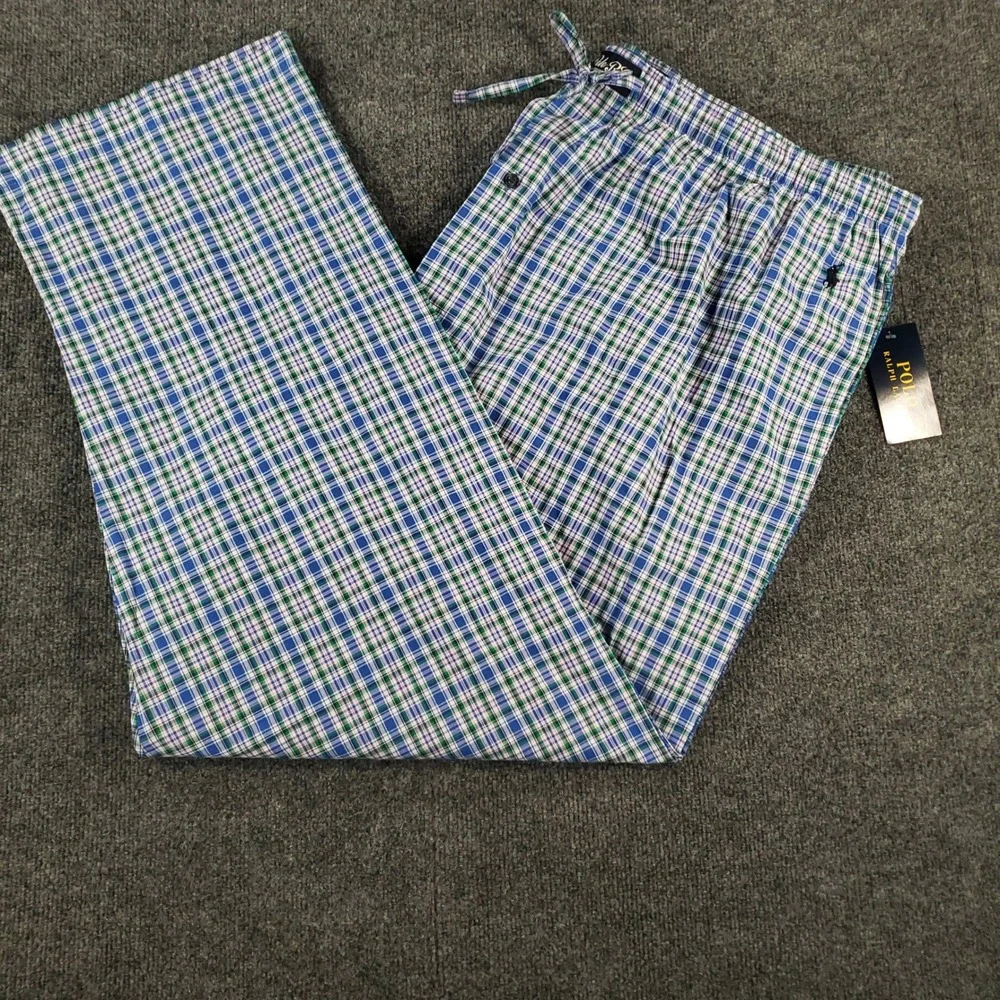 Polo Ralph Lauren Pajama Pants Mens 2X RY27RX Blue Plaid NEW